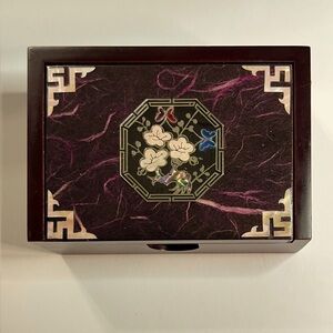 Vintage Korean Wooden Mother of Pearl Business Card / Jewelry Box Holder